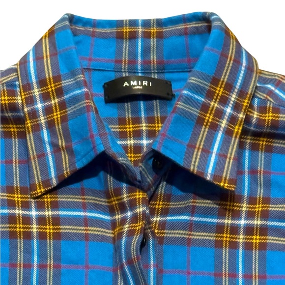 AMIRI Blue and Brown Checkered Shirt Plaid Size Large Button Down - Picture 5 of 10